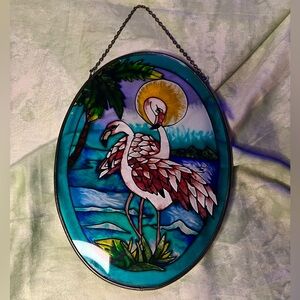 Oval Flamingo Stained Glass Suncatcher
